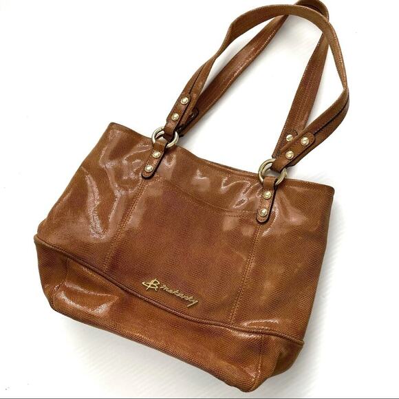 B. makowsky shimmer shimmer leather tote arm bag purse leopard print lining - Picture 1 of 16